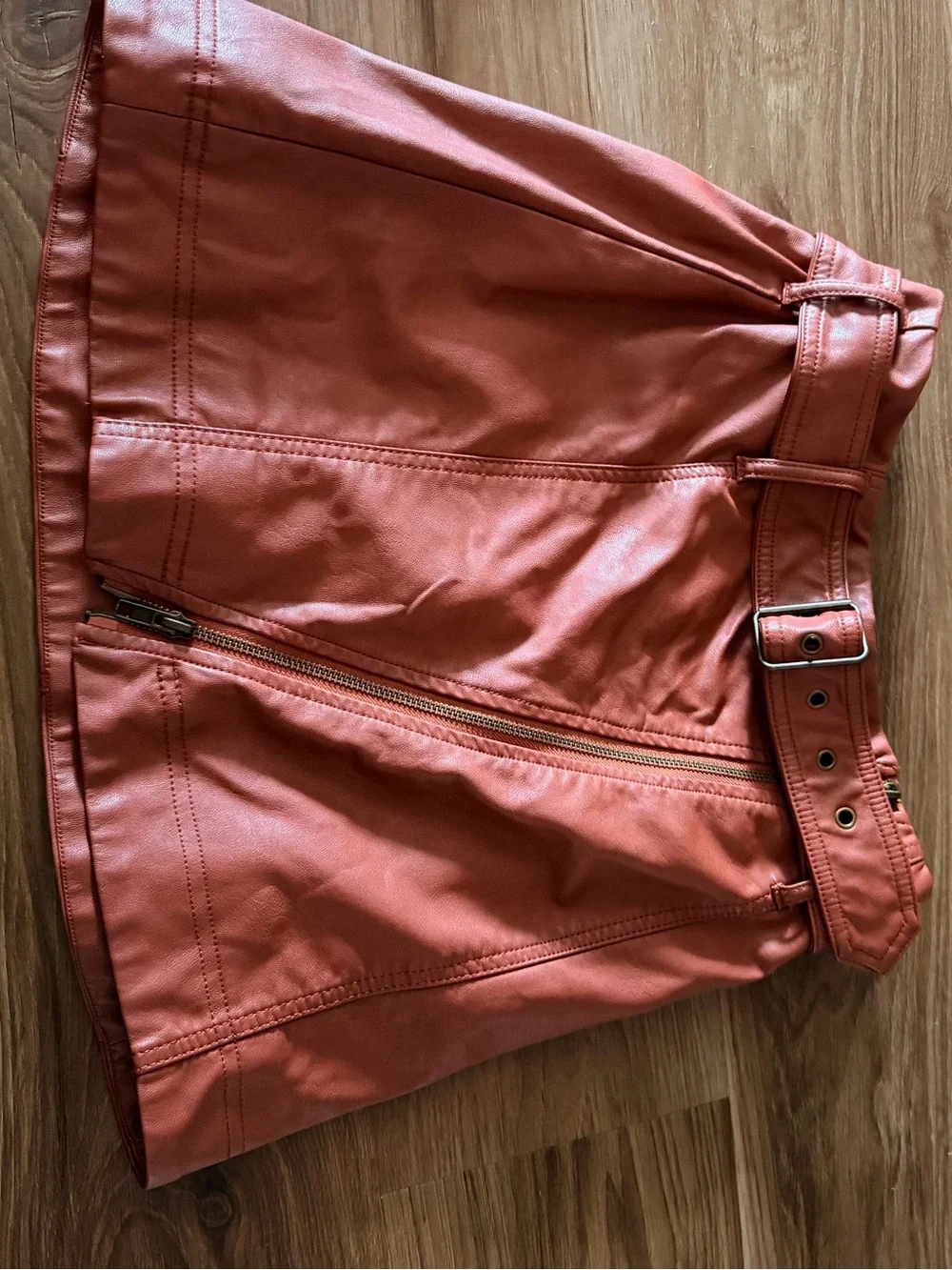 Free People Rust Vegan Leather Belted Mini Skirt